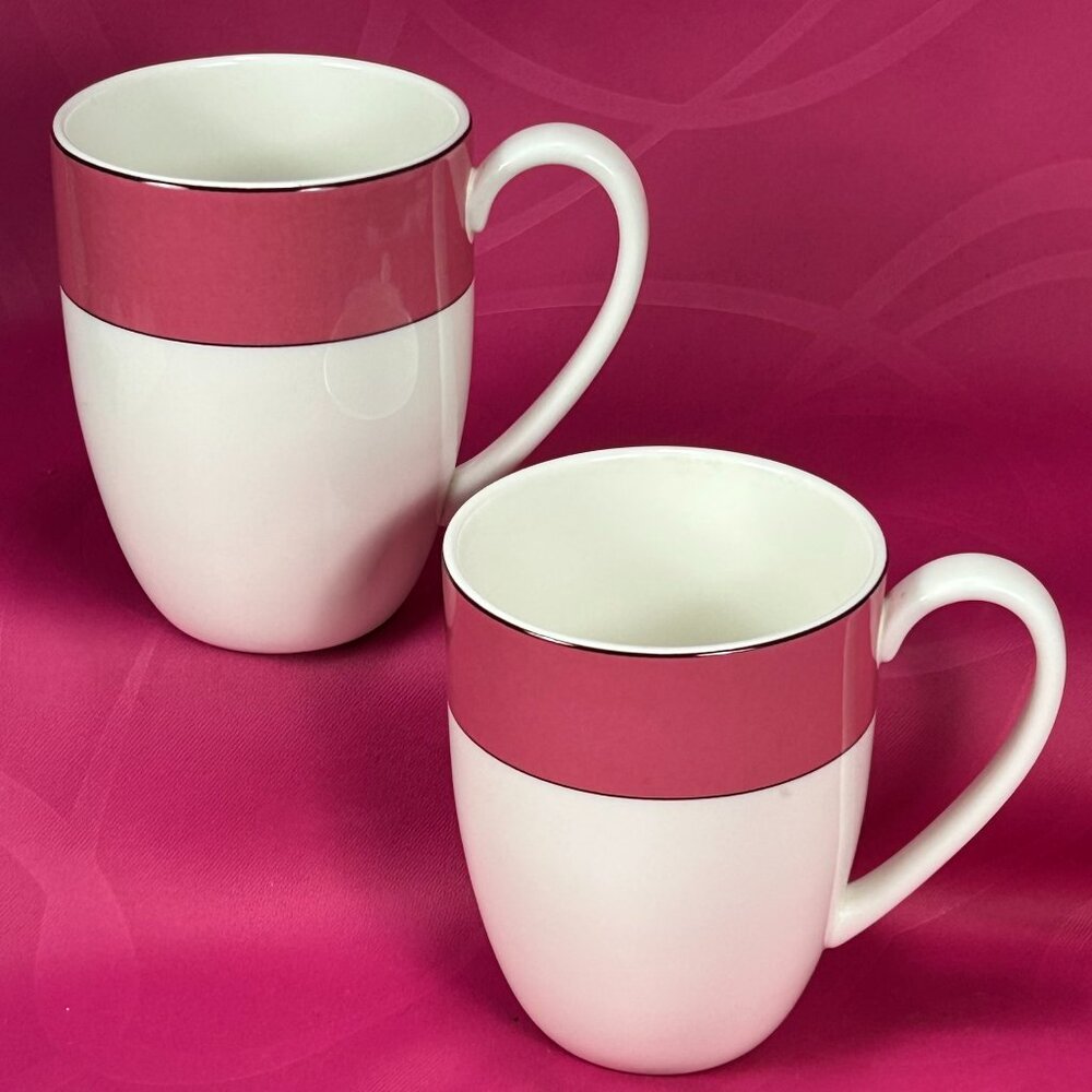 pair of Kate Spade x Lenox Rutherford Circle Pink 13 oz coffee mugs